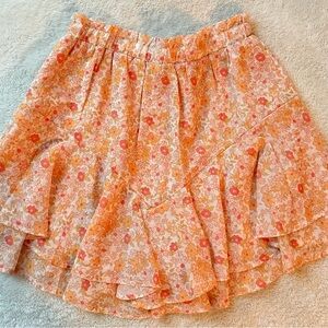 Floral Ruffle Skirt - Orange and Pink